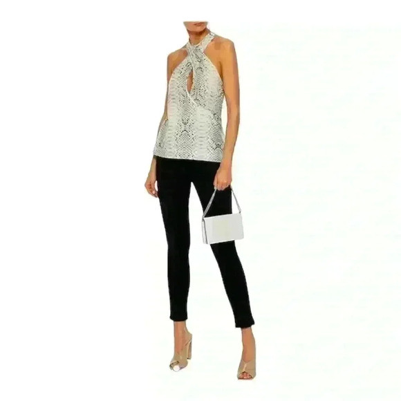 Haute Hippie NWT White Grey Snake Print Cross Neck Halter Tank Top M - Picture 1 of 10